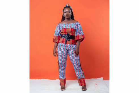 Lesedi Off-Shoulder Ankara Jumpsuit Set with Waist Belt for Women