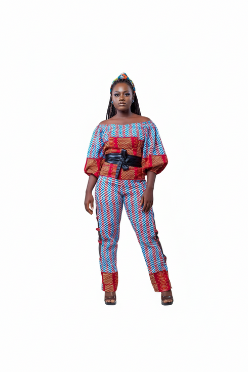 Lesedi Off-Shoulder Ankara Jumpsuit Set with Waist Belt for Women