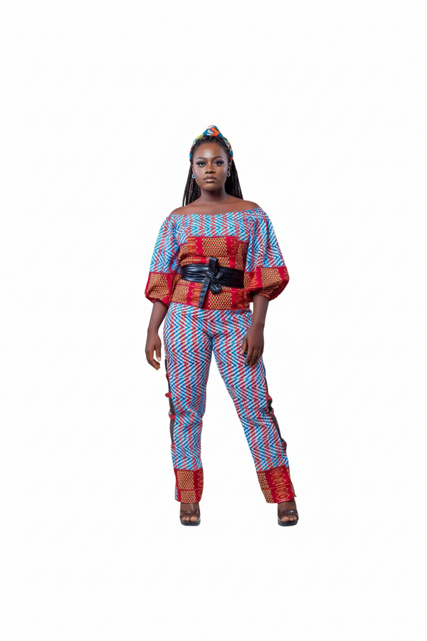 Lesedi Off-Shoulder Ankara Jumpsuit Set with Waist Belt for Women