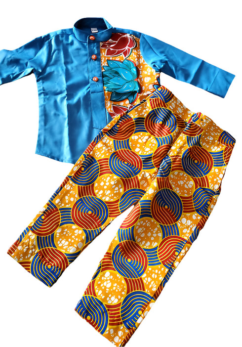 MANDLA 2-Piece African Print Baby Boy Set – Long Sleeve Shirt & Pants Outfit