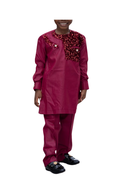 MENSAH Boys' Sequin-Embellished Cotton Senator Wear – 2-Piece Set
