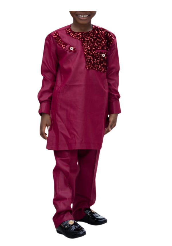 MENSAH Boys' Sequin-Embellished Cotton Senator Wear – 2-Piece Set