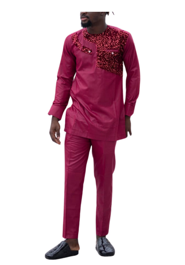 MENSAH Sequin-Embellished Cotton Senator Wear – 2-Piece Set