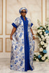NIAZMINA Luxury Damask Brocade and Cotton Aso Oke African Boubou Kaftan Maxi Dress With Matching Headband and Adjustable Inner Belt - 2 piece Boubou set