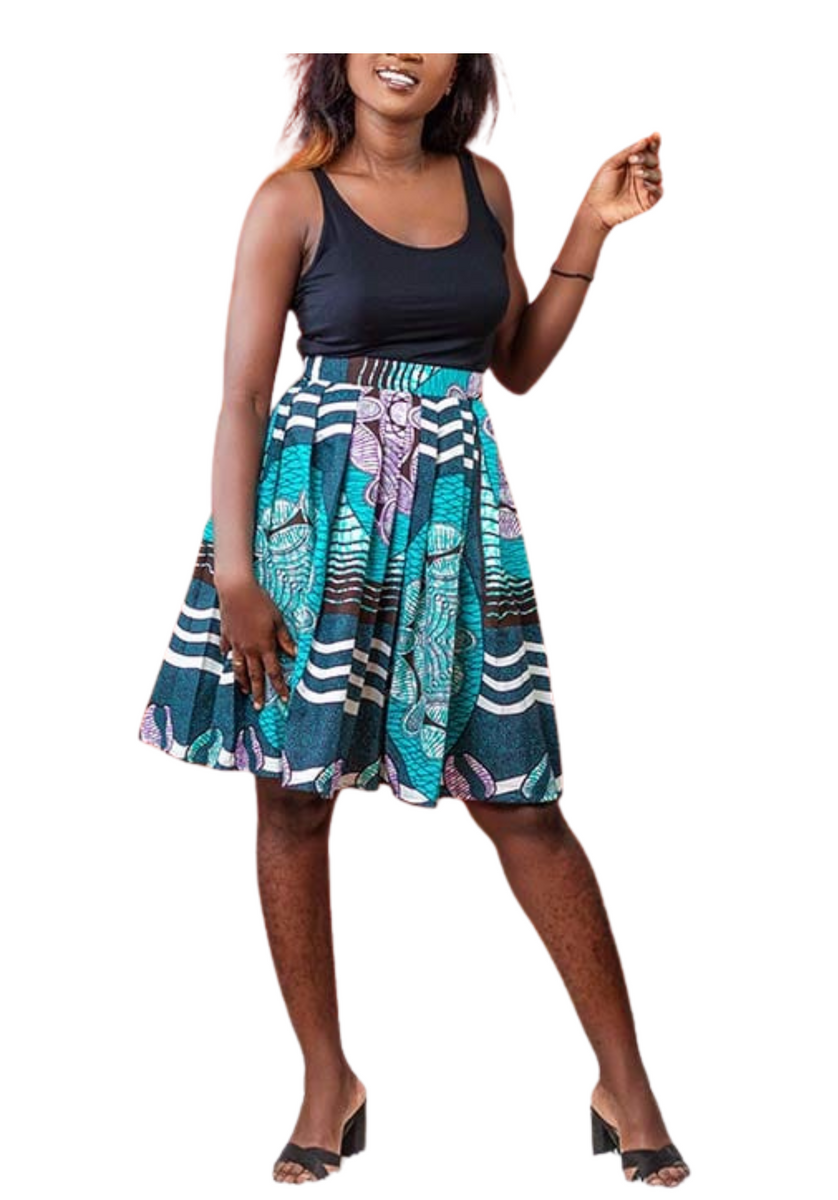 Nia Pleated African Print Ankara Skirt S