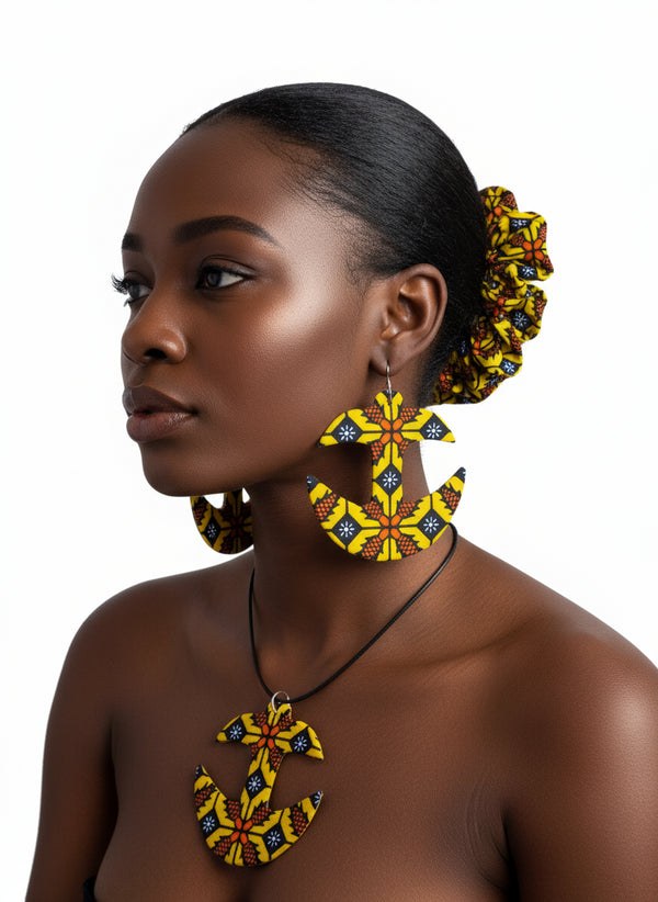 Nautical Adornment Anchor Accessory Set - - Ankara Earring and Necklace Set