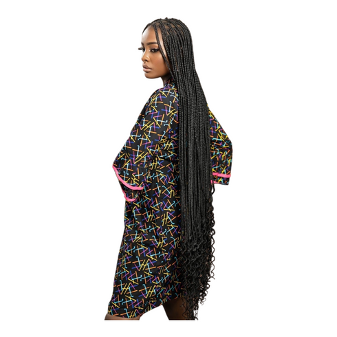 Nevrin Women Multicolour Stroke Ankara Tunic Shift Dress with Split Sleeves – Chic Modern African Wear