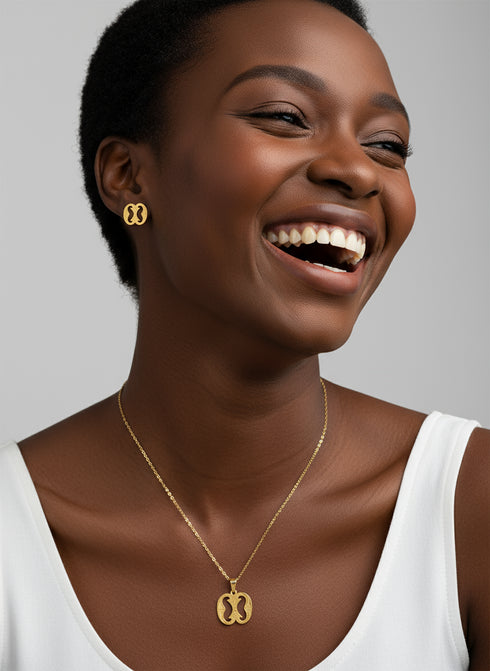 Nkonsokonso Unity necklace and earrings set Adinkra Necklace & Earrings Set Stainless Steel