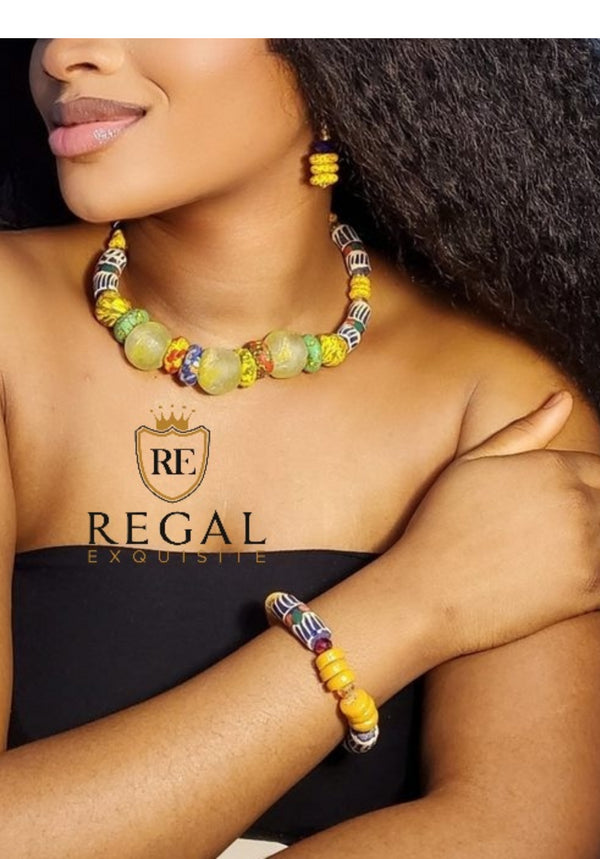 Nneka African Bead Necklace, Bracelet & Earrings Set