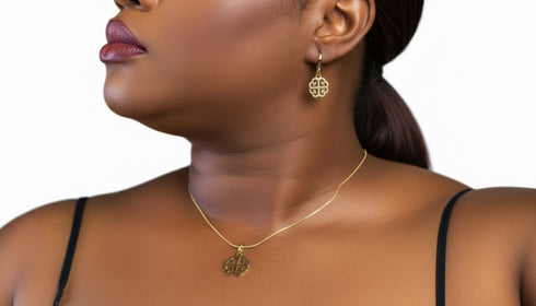 SANCTUARY NYAME DUA Earrings and Necklace Set – Adinkra Necklace & Earrings Set Stainless Steel