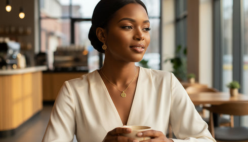 SANCTUARY NYAME DUA Earrings and Necklace Set – Adinkra Necklace & Earrings Set Stainless Steel