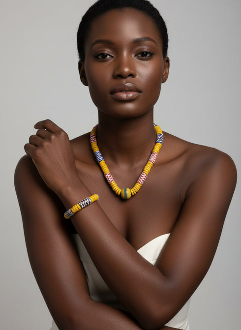 Obaasima Unisex African bead necklace and bracelet set - Unisex