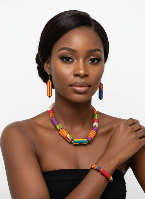 Ohemaa Kente Ankara Accessory set - Necklace, Bracelet and Earring Set