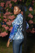 Olanna Women’s Blue & White Ankara Print High-Neck Balloon Sleeve Blouse – African Statement Top