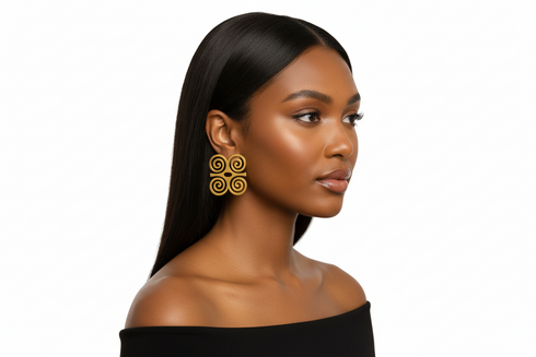 Dwennimmen Oversized / Exaggerated Gold Adinkra Spiral Earrings – Handmade African Statement Jewelry for Women