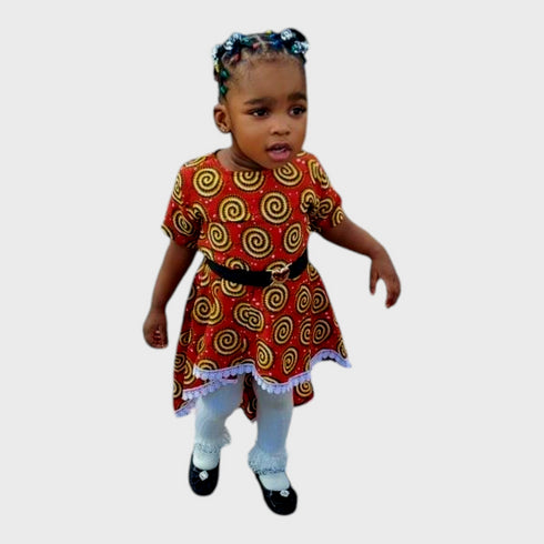 POPOTI High Low Girls Ankara Dress with Lace Trimming