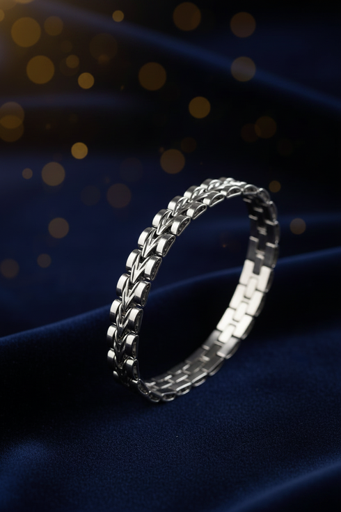PRECISION ARROW V link geometric gold or silver tone stainless steel non fade MEN bracelet only