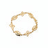 Gold bracelet with intricate design on a white background