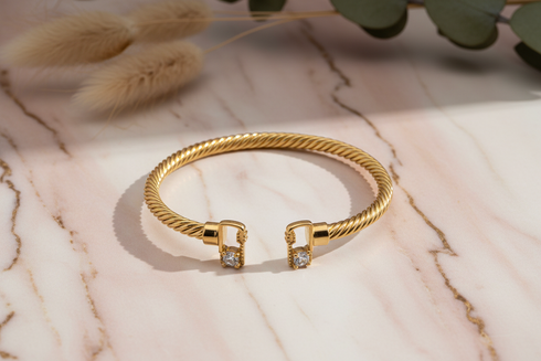 RADIANCE twisted gold crystal tip cuff elegant luxury design bangle bracelet only