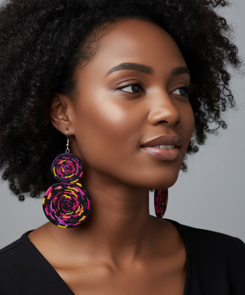 ESENAM Radiant Rosette Double Folded Ankara Earrings