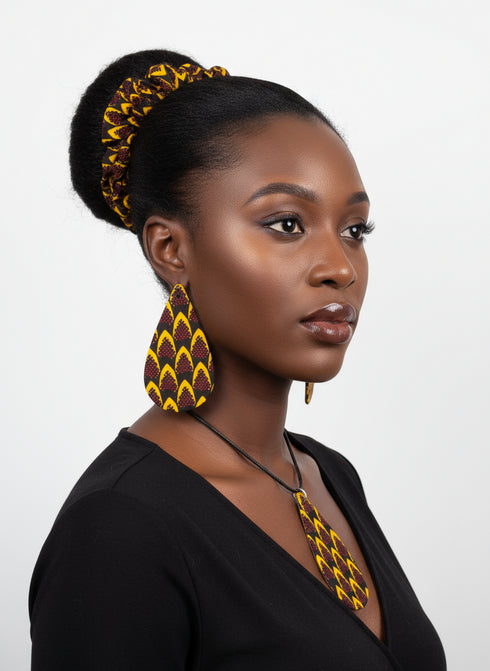 Regal Flame Drop Accessory Set - Ankara Earring and Necklace Set