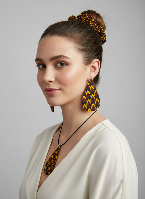 Regal Flame Drop Accessory Set - Ankara Earring and Necklace Set