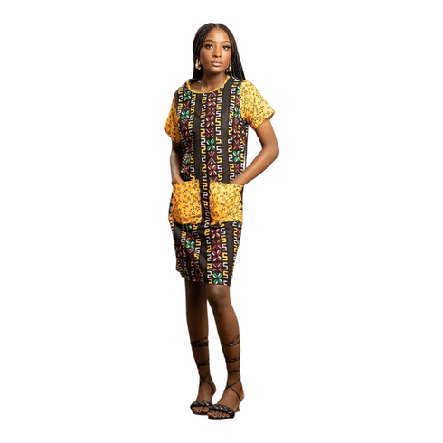 Revairé Women Patchwork Ankara Panel Shift Dress with Side Pockets – Bold African Casual Chic