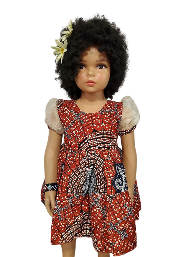 Rohana Ballon sleeve African Print with Lace Girl Dress