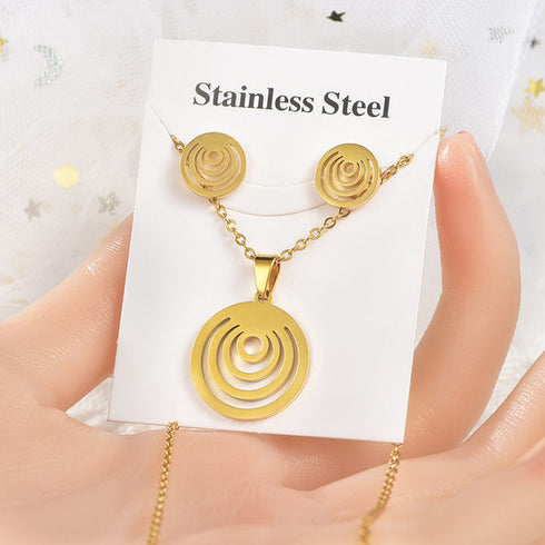 MAJESTIC ADINKRAHENE Necklace and Earrings Set – Adinkra Jewelry Set Stainless Steel