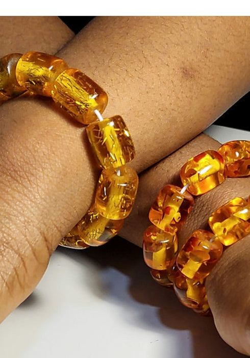 SHARIK Handmade Amber Glow African Beaded Stretch Bracelet - Bead Bracelet Only