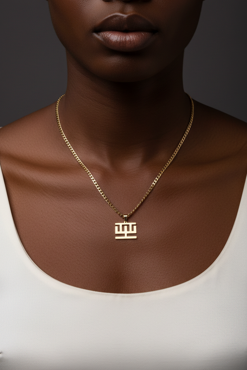 SUPPORT HWEMUDUA bold curb chain Adinkra stainless steel necklace only