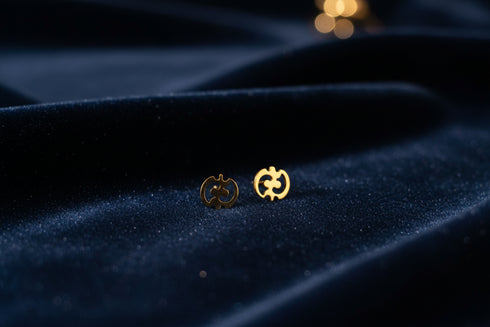SUPREME GYE NYAME Adinkra Eternal Faith Gold Stud Earrings only – Minimalistic Handmade Women’s Jewelry