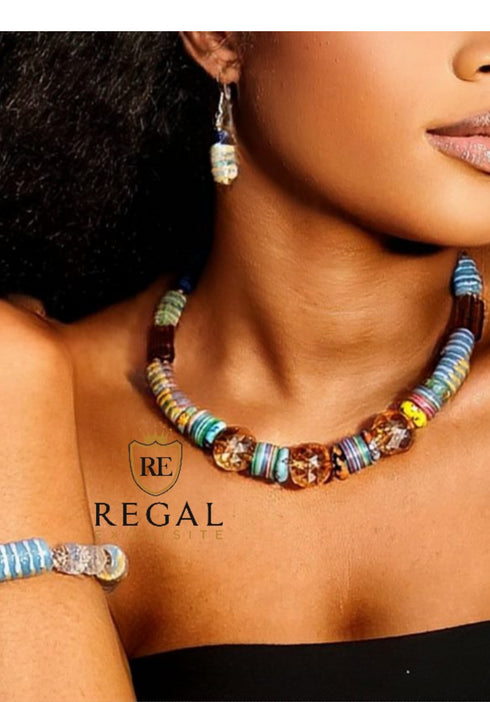 Sankofa African Bead Necklace, Bracelet & Earrings