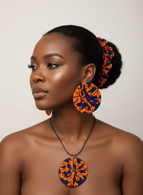 Sapphire Accessory Set - Ankara Earring and Necklace Set