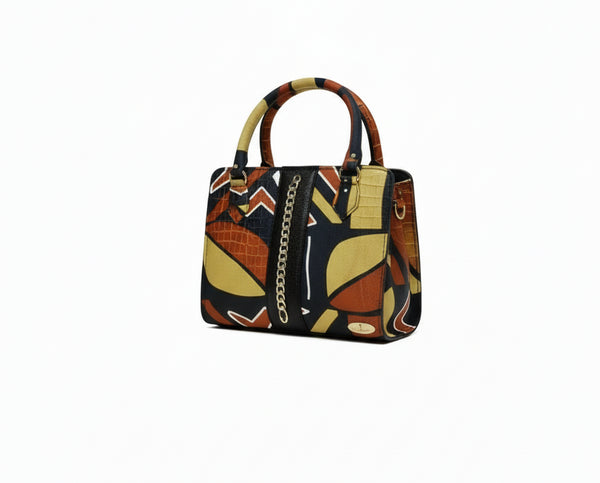 Savannah Croc-Embossed Top-Handle Ankara/African Print / Aso-Oke Fugu Kente/ Leather Clutch / Handbag for Women
