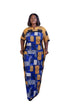 MALAYA African Print Two Fabric Color Block Boubou Kaftan Maxi Dress With Contrast Side Panels and Pockets