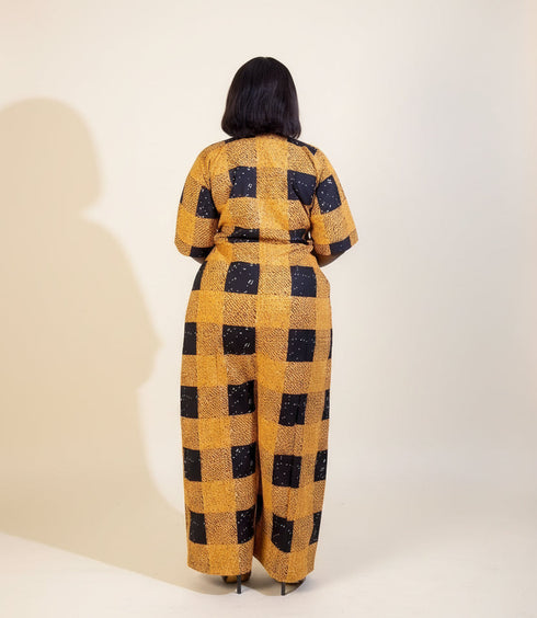 MALAYA African Print Two Fabric Color Block Boubou Kaftan Maxi Dress With Contrast Side Panels and Pockets