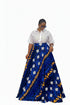 AZURE STAR White Lace Button-Up Blouse and Royal Blue Ankara High-Waist Flowy Maxi Skirt African Two Piece Set