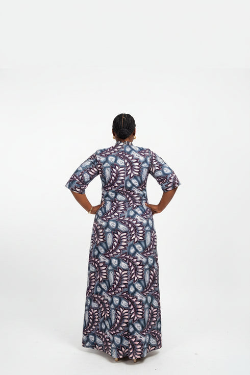 IVIORA Luxury Cotton Ankara Boubou Kaftan Maxi Dress With Crystal Stone Embellishment, Cord Lace Hem and Matching Headscarf