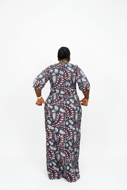 IVIORA Luxury Cotton Ankara Boubou Kaftan Maxi Dress With Crystal Stone Embellishment, Cord Lace Hem and Matching Headscarf