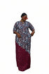 IVIORA Luxury Cotton Ankara Boubou Kaftan Maxi Dress With Crystal Stone Embellishment, Cord Lace Hem and Matching Headscarf