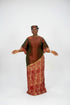 ZIA Luxury Raw Silk and Adire Crepe Diagonal Color Block Boubou Kaftan Maxi Dress With Gold Trim Detail - Only Boubou