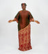 ZIA Luxury Raw Silk and Adire Crepe Diagonal Color Block Boubou Kaftan Maxi Dress With Gold Trim Detail - Only Boubou