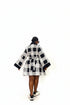 SOLENE Luxury Monochrome 100% Cotton Ankara and Aso Oke Belted Flare Mini Kaftan Dress With Exaggerated Bell Sleeves and Side Pockets