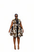 KIMANI Luxury African 100% Cotton Ankara Cape Kimono Mini Dress With Aso Oke Trim, Front Zip Closure, Belted Waist and Side Pockets