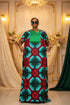 ISA Luxury African Ankara Print Long Dansiki Kaftan/ Boubou Maxi Dress With Pleated Contrast Bib Detail - 1 piece boubou