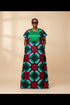 ISA Luxury African Ankara Print Long Dansiki Kaftan/ Boubou Maxi Dress With Pleated Contrast Bib Detail - 1 piece boubou