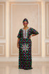 ZOSIME Luxury 100% Cotton Ankara Dansiki Boubou Maxi Dress With Crystal Beaded Neckline, Embellished Front Panel and Matching Headwrap