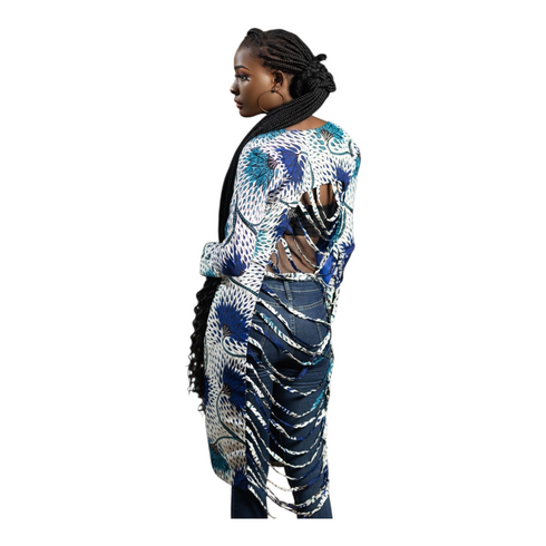 Seren Ankara Twist-Back Tunic Top – Open-Back Longline African Print Blouse for Women - Top Only