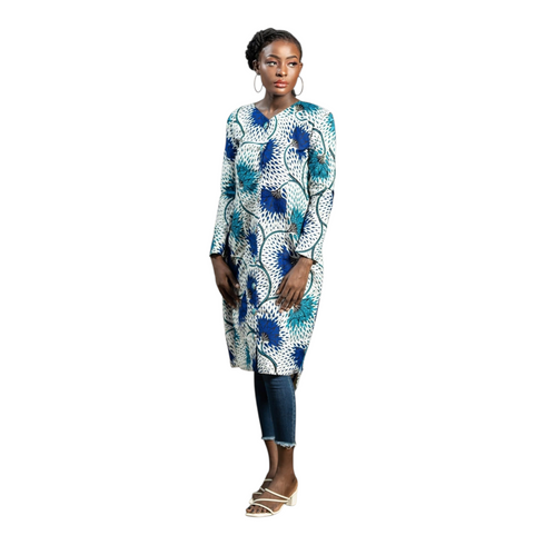 Seren Ankara Twist-Back Tunic Top – Open-Back Longline African Print Blouse for Women - Top Only